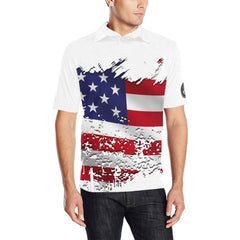 grunge flag white Men's All Over Print Polo Shirt (Model T55)