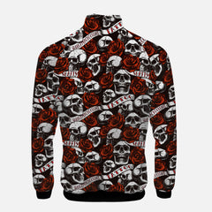 skull and roses tattoo Stand Collar Zipper-up Hoodie