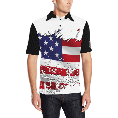 grunge flag black Men's All Over Print Polo Shirt (Model T55)